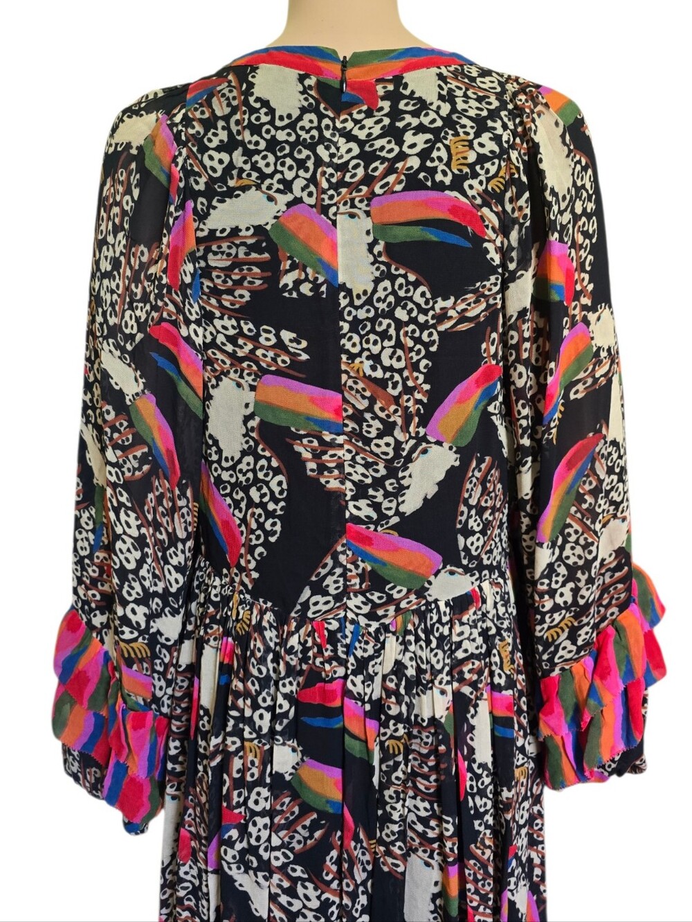 Farm Rio Georgette Printed Leopard Toucans Maxi Dress - Picture 12 of 16